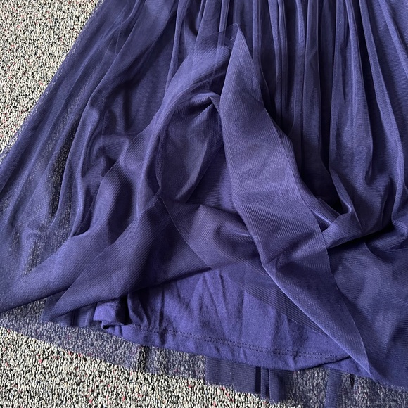 Navy Blue Modest Layered Pleated Highwaist Mesh Tutu Midi Knee-Length Skirt XS-S - Picture 14 of 16
